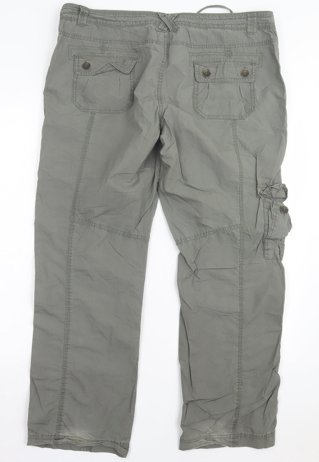 New Look Womens Green Cotton Cargo Trousers Size 16 L31 in Regular Button