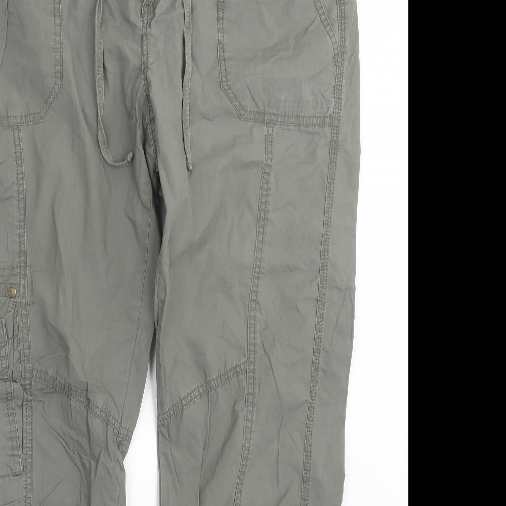 New Look Womens Green Cotton Cargo Trousers Size 16 L31 in Regular Button