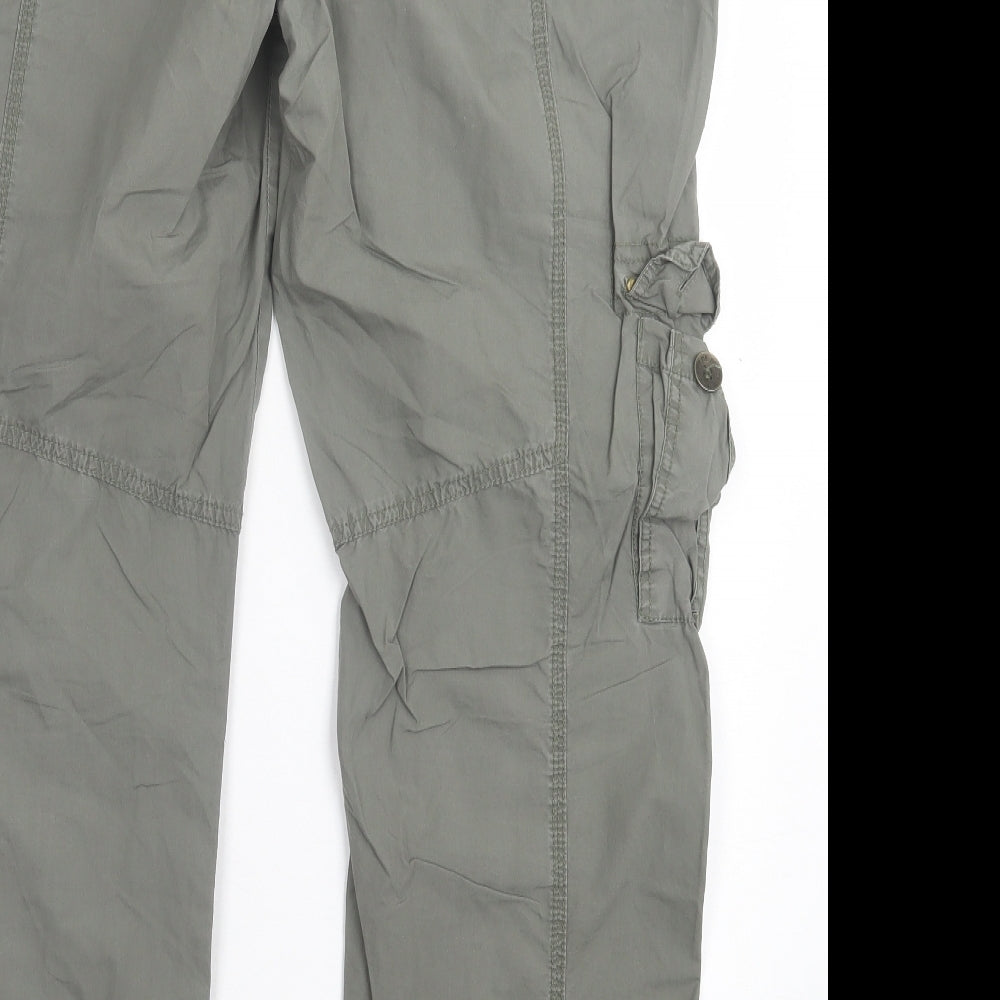 New Look Womens Green Cotton Cargo Trousers Size 16 L31 in Regular Button