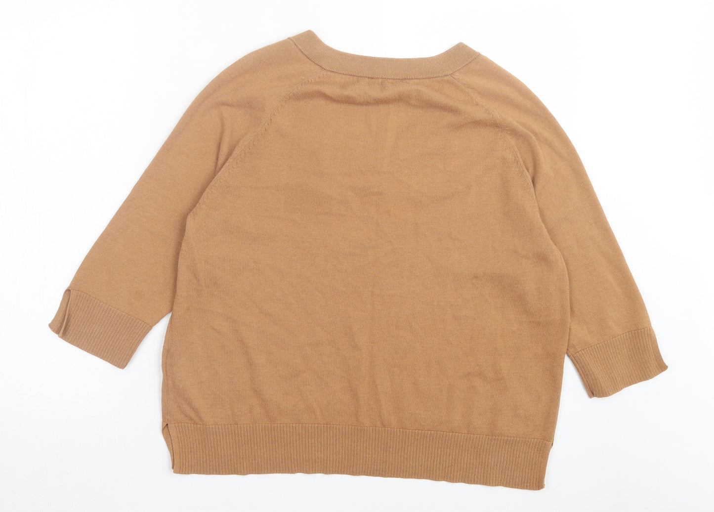 Selected Femme Womens Brown Cotton Basic T-Shirt Size L V-Neck