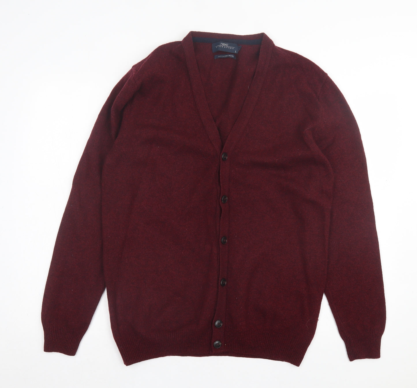 NEXT Mens Red V-Neck Wool Cardigan Jumper Size L