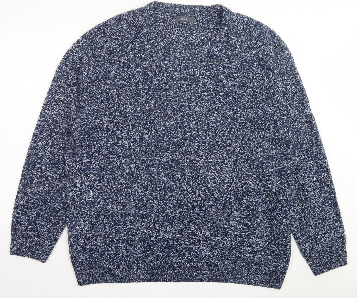 Studio Mens Blue Crew Neck Acrylic Pullover Jumper Size 3XL