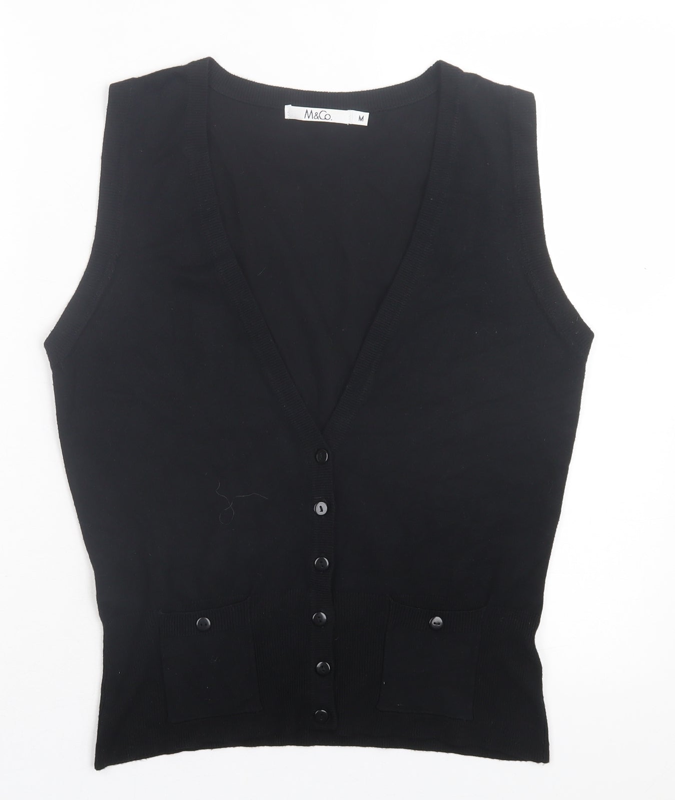 M&Co Womens Black V-Neck Viscose Cardigan Jumper Size M