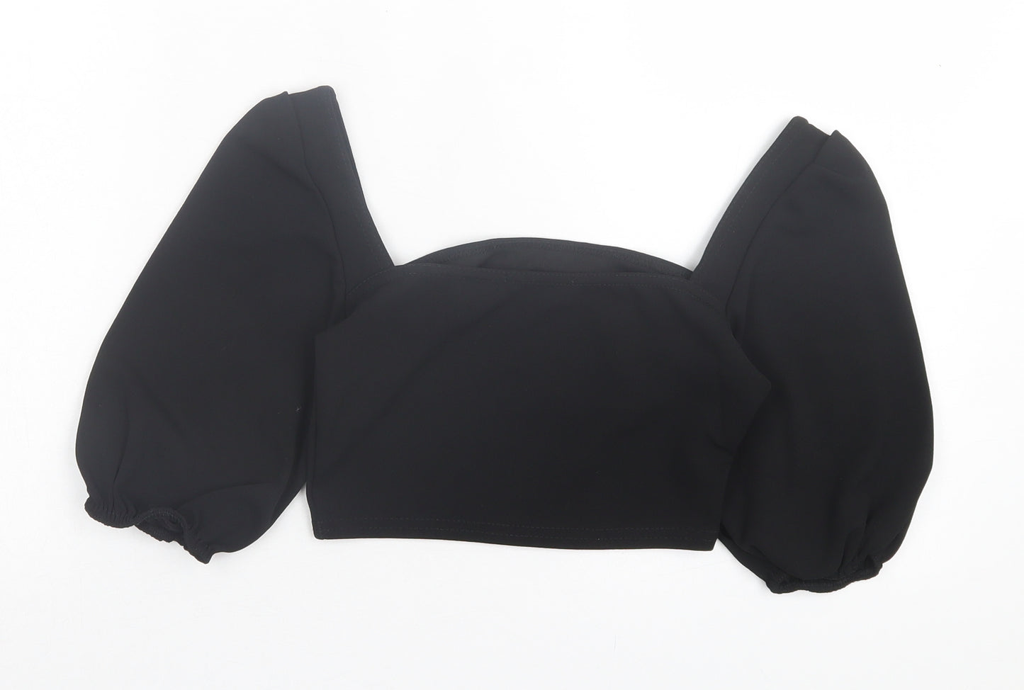 PRETTYLITTLETHING Womens Black Polyester Cropped T-Shirt Size 6 Square Neck