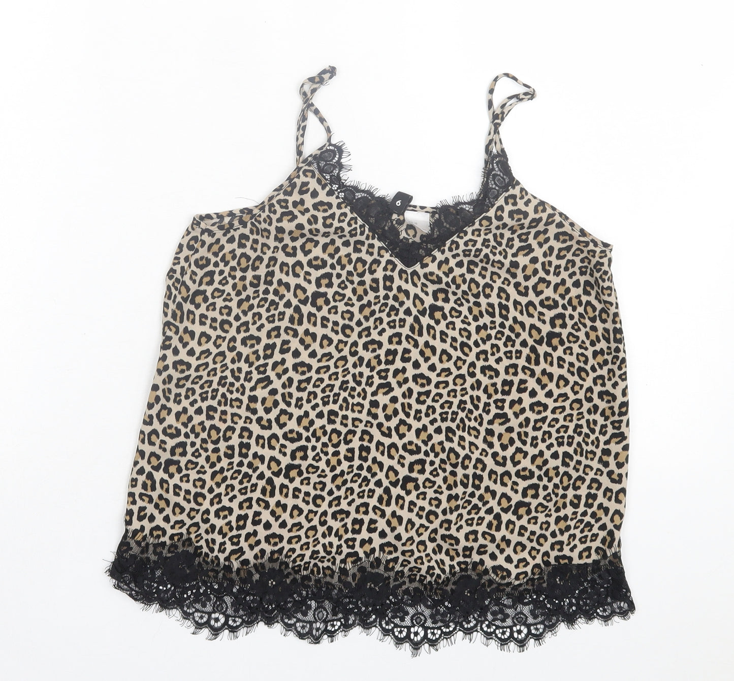 H&M Womens Brown Animal Print Polyester Basic Tank Size 6 V-Neck