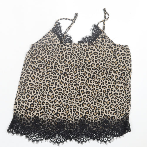 H&M Womens Brown Animal Print Polyester Basic Tank Size 6 V-Neck