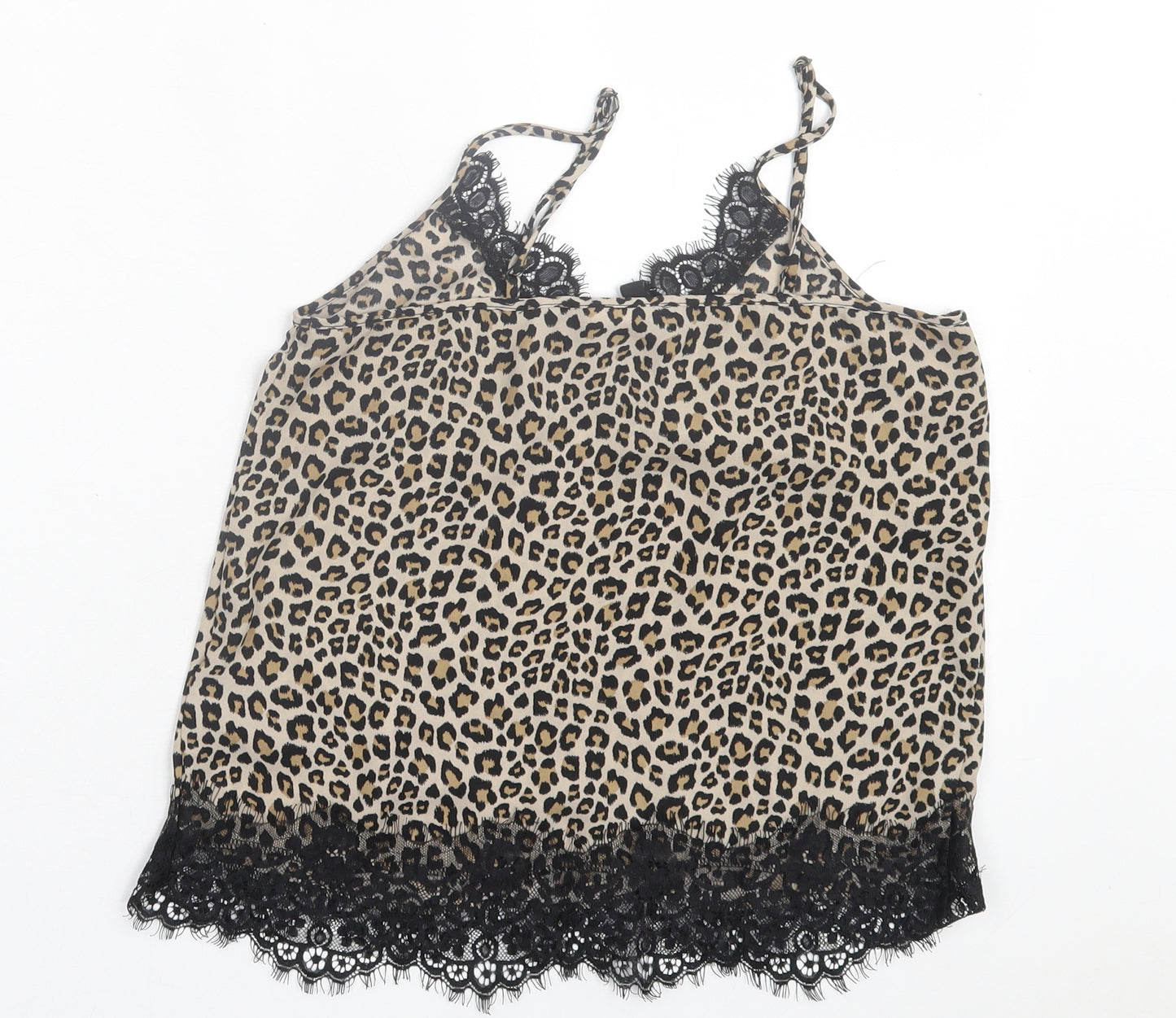 H&M Womens Brown Animal Print Polyester Basic Tank Size 6 V-Neck