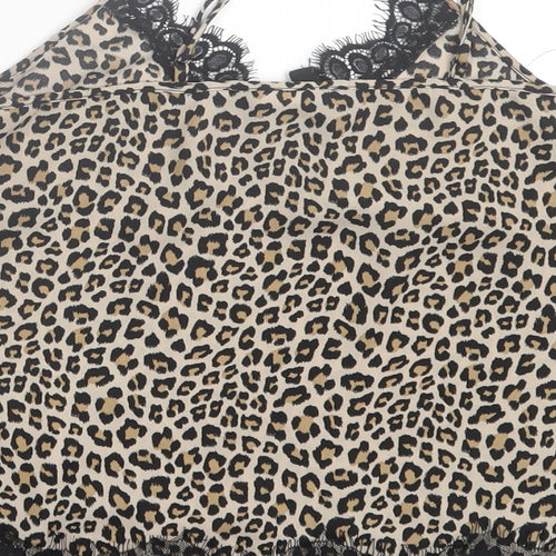 H&M Womens Brown Animal Print Polyester Basic Tank Size 6 V-Neck