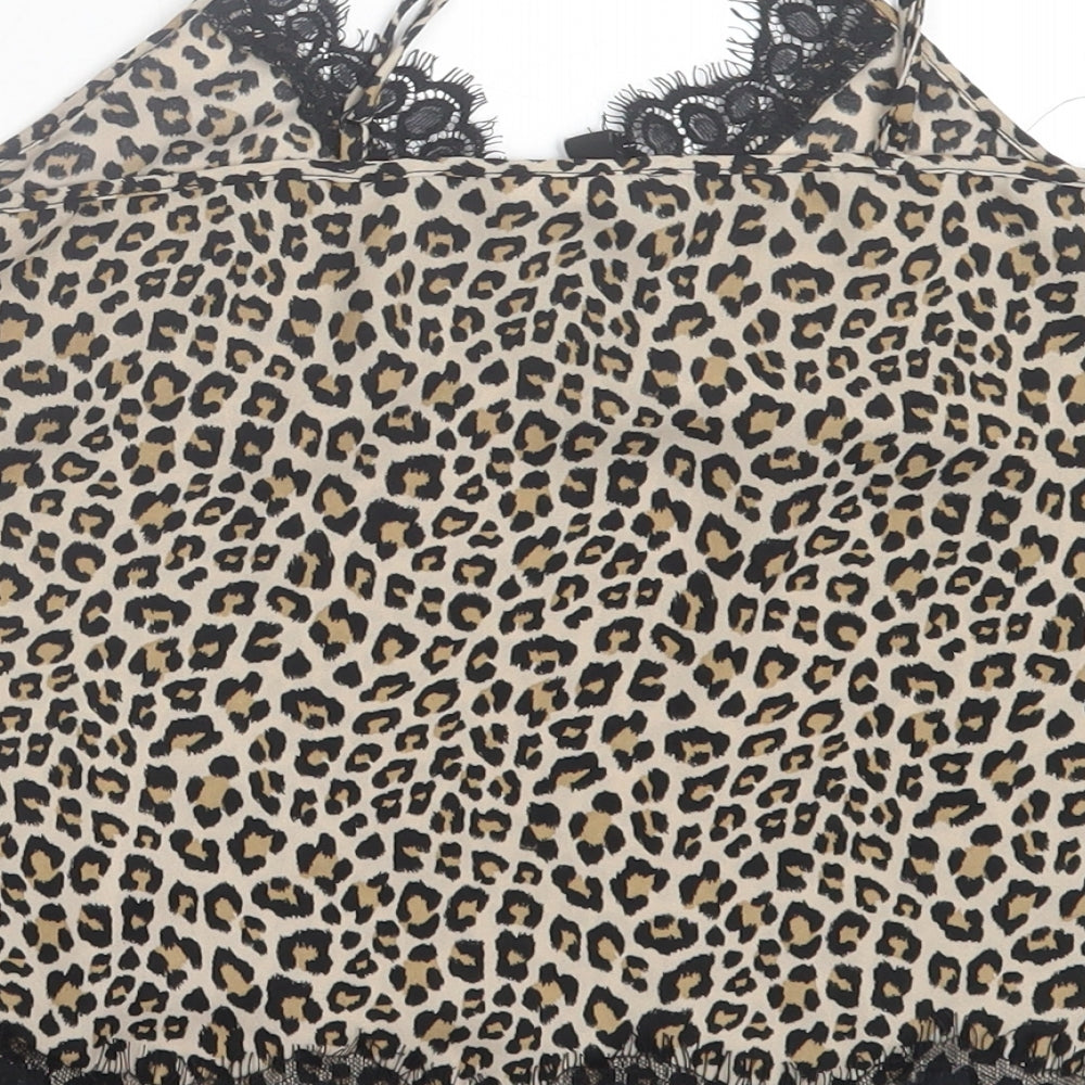 H&M Womens Brown Animal Print Polyester Basic Tank Size 6 V-Neck