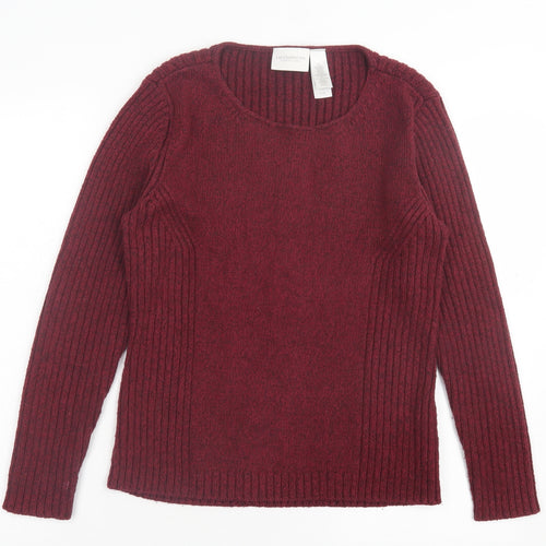 Liz Calborne Womens Red Crew Neck Cotton Pullover Jumper Size M
