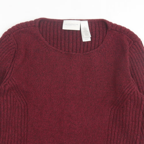 Liz Calborne Womens Red Crew Neck Cotton Pullover Jumper Size M
