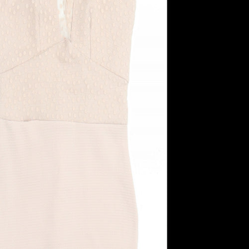 TFNC Womens Beige Polka Dot Polyester Bodycon Size M Crew Neck Button