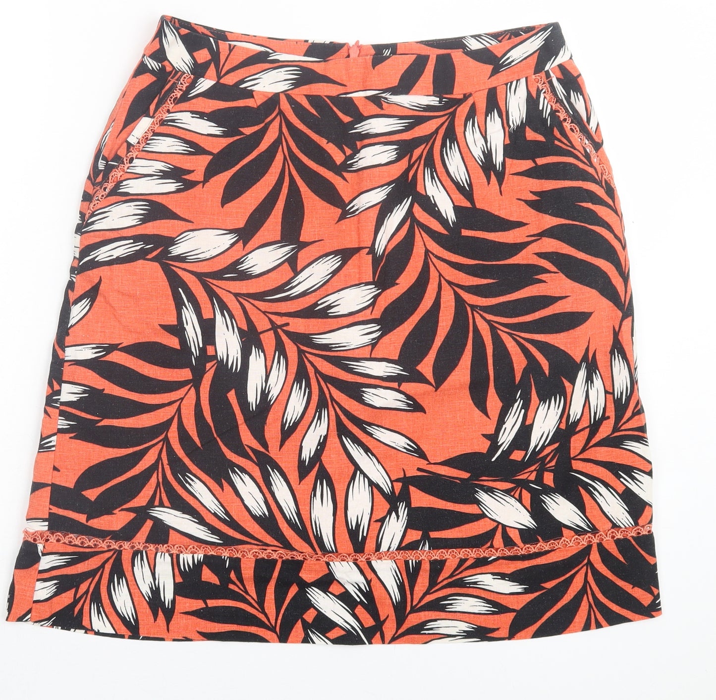 TU Womens Orange Geometric Linen A-Line Skirt Size 12 Zip