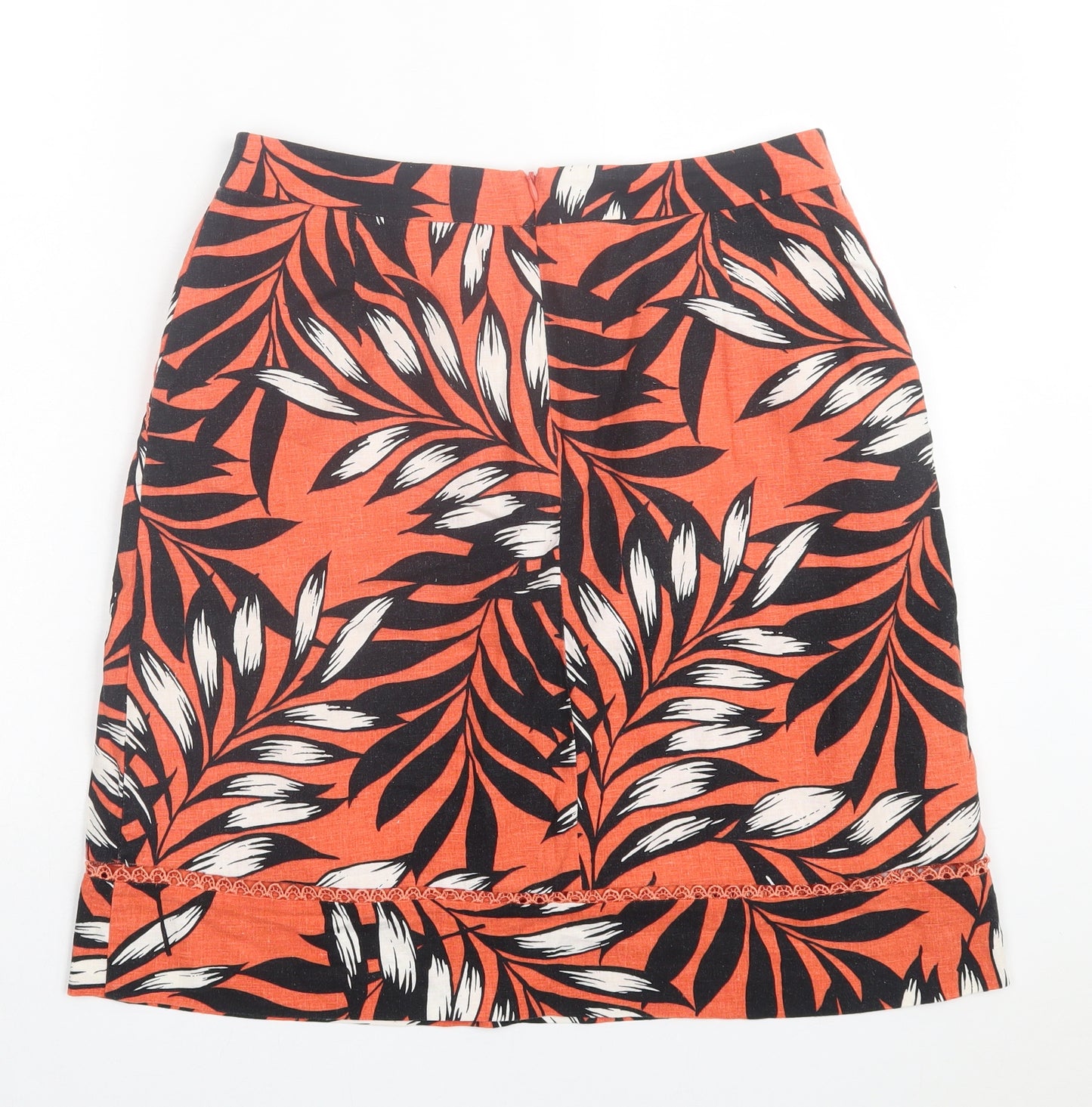 TU Womens Orange Geometric Linen A-Line Skirt Size 12 Zip