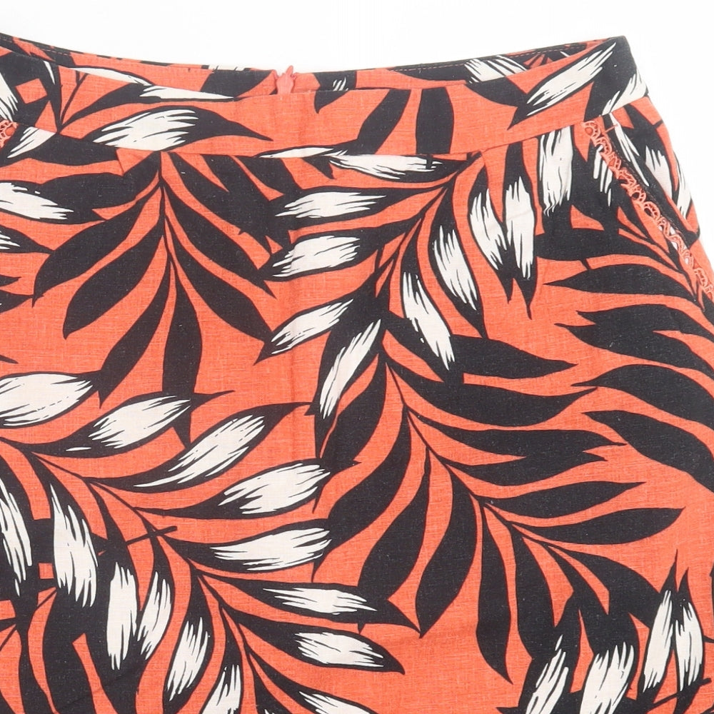 TU Womens Orange Geometric Linen A-Line Skirt Size 12 Zip