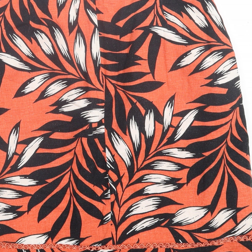 TU Womens Orange Geometric Linen A-Line Skirt Size 12 Zip