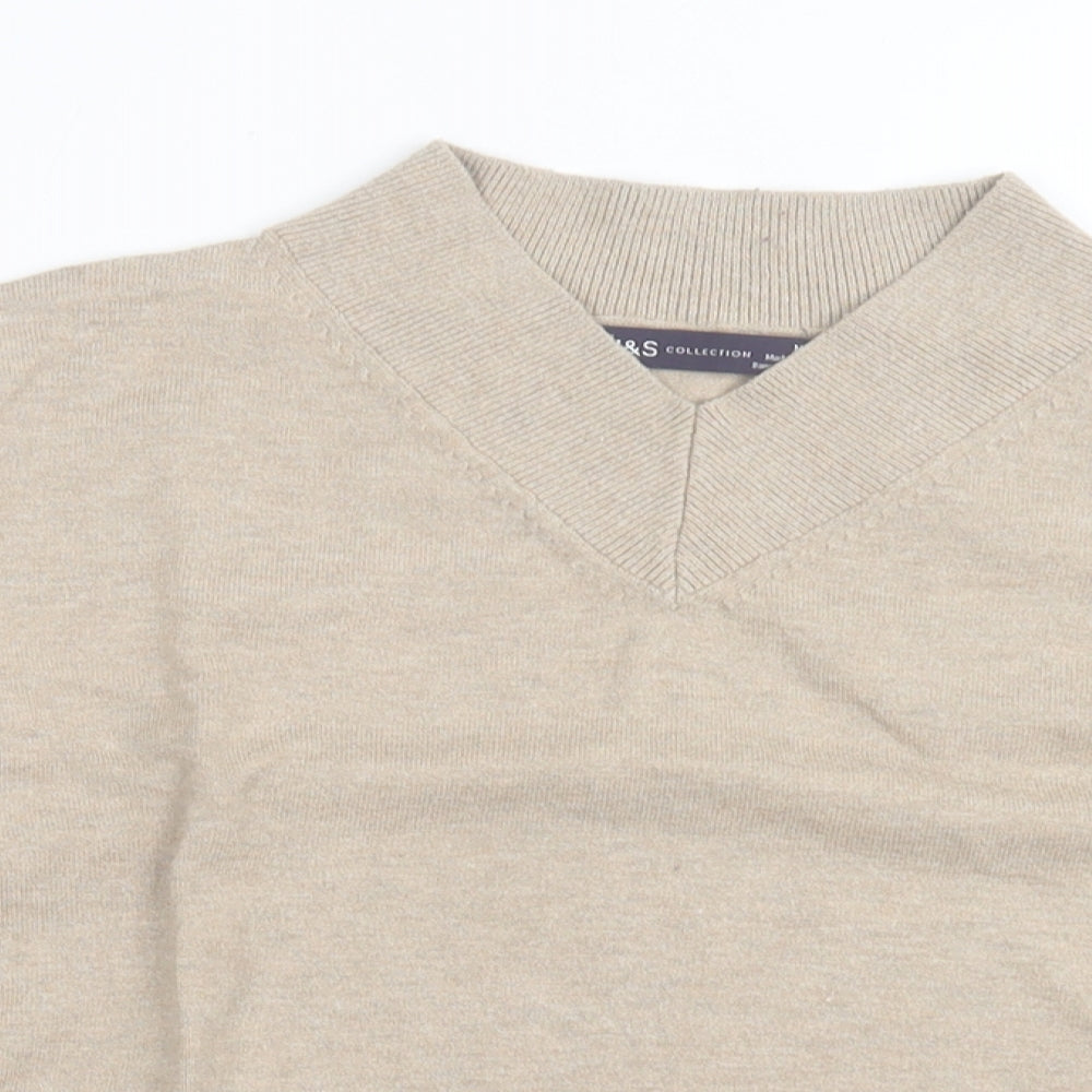 Marks and Spencer Womens Beige V-Neck Viscose Pullover Jumper Size M