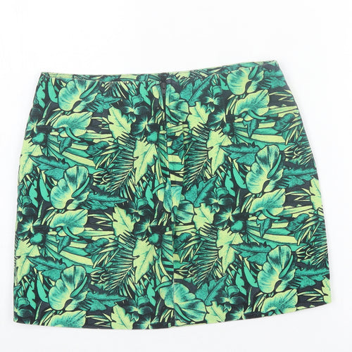 H&M Womens Green Geometric Cotton A-Line Skirt Size 8 Zip