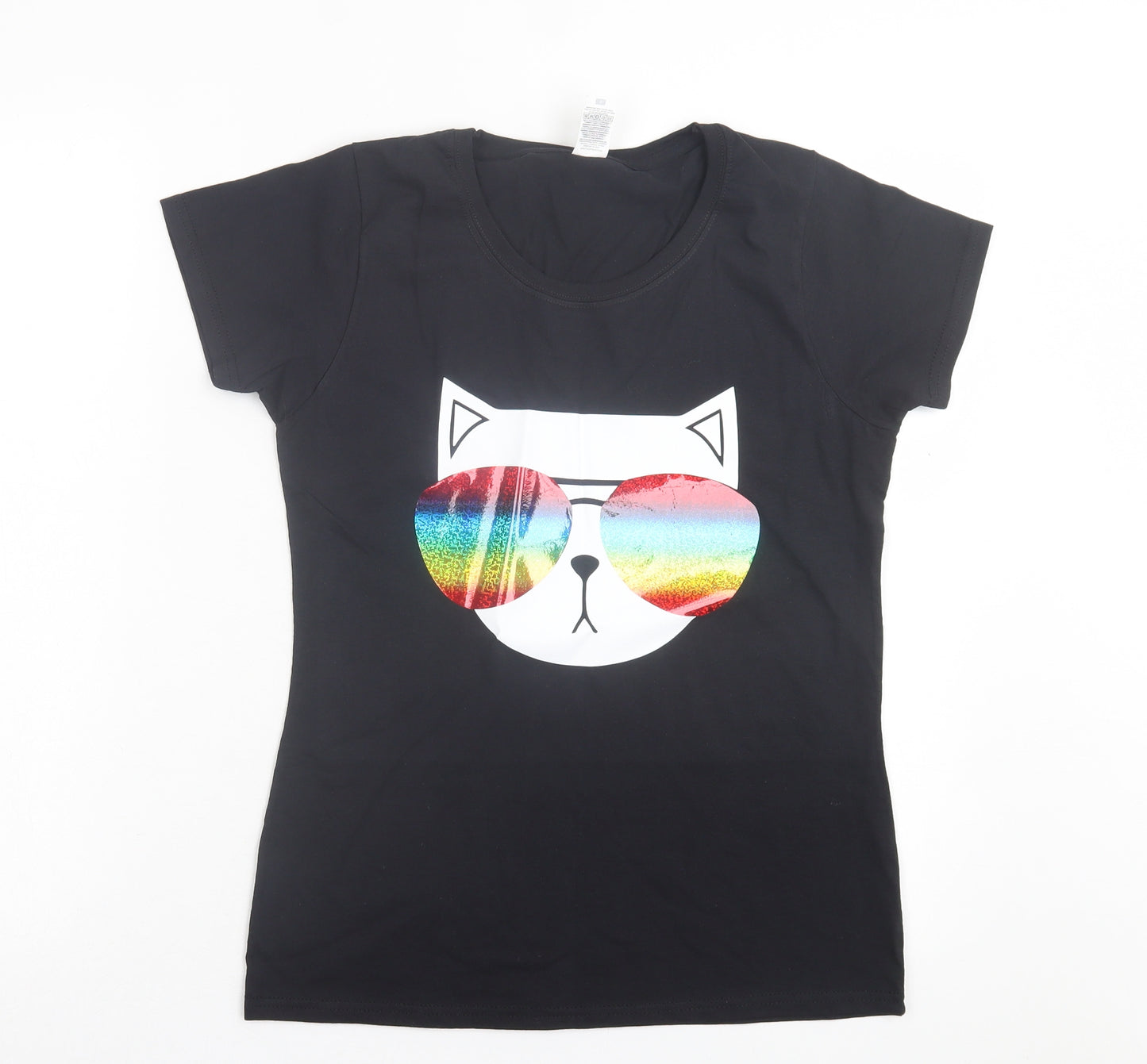 Gildan Womens Black Cotton Basic T-Shirt Size S Crew Neck