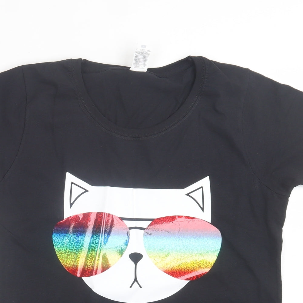 Gildan Womens Black Cotton Basic T-Shirt Size S Crew Neck