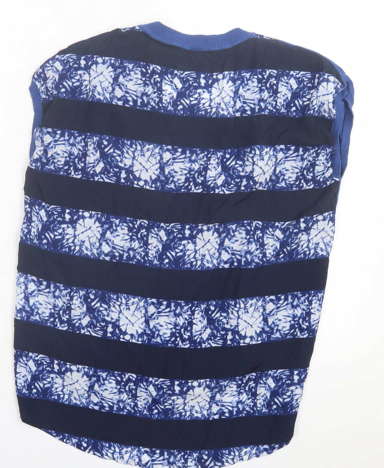 Miss Captain Womens Blue Geometric Cotton Basic T-Shirt Size 10 Crew Neck