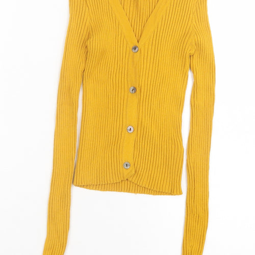 Primark Womens Yellow V-Neck Viscose Cardigan Jumper Size 6