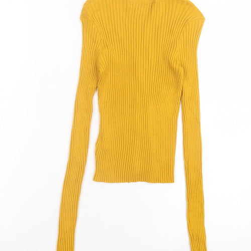 Primark Womens Yellow V-Neck Viscose Cardigan Jumper Size 6