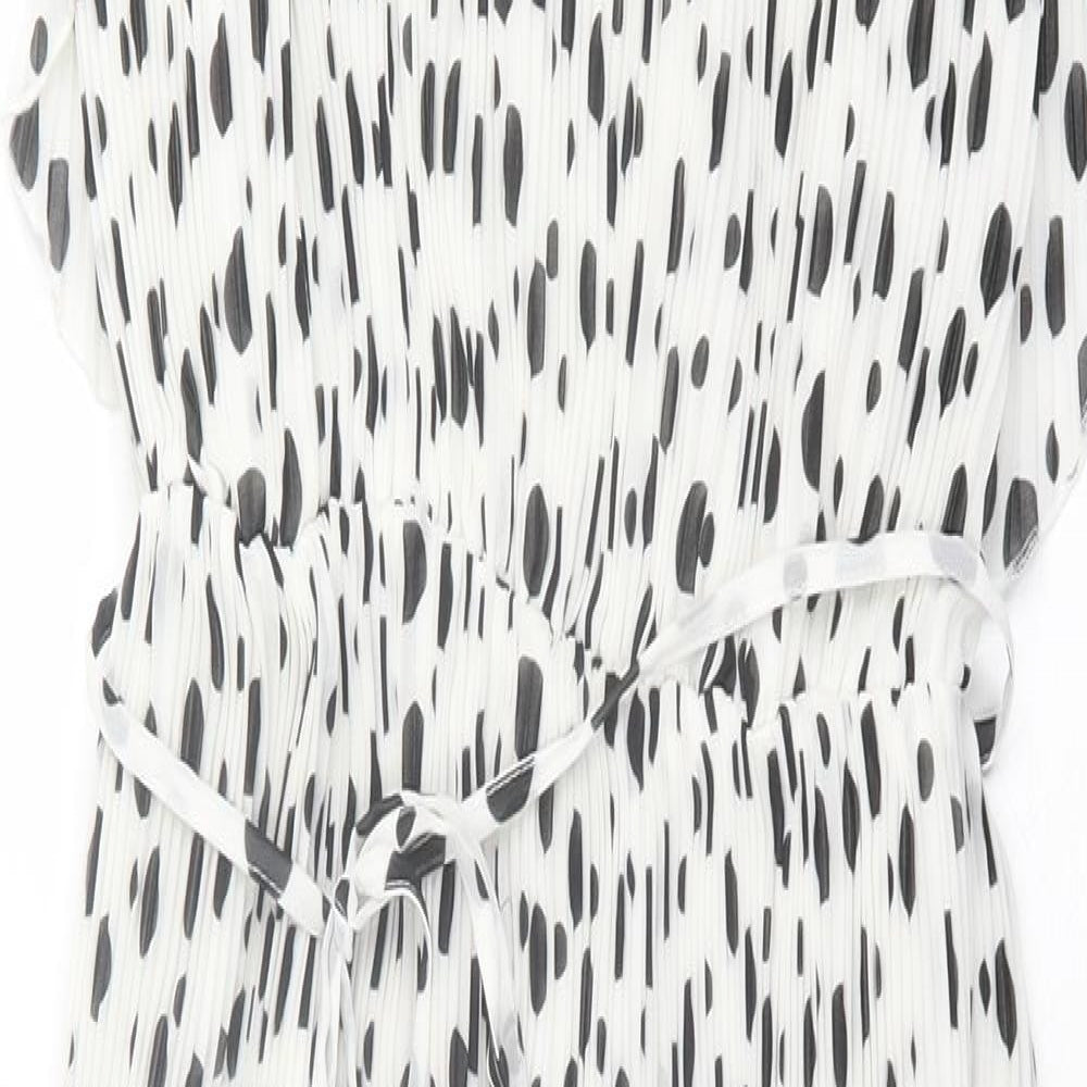 Warehouse Womens White Geometric Polyester A-Line Size 8 Crew Neck Zip