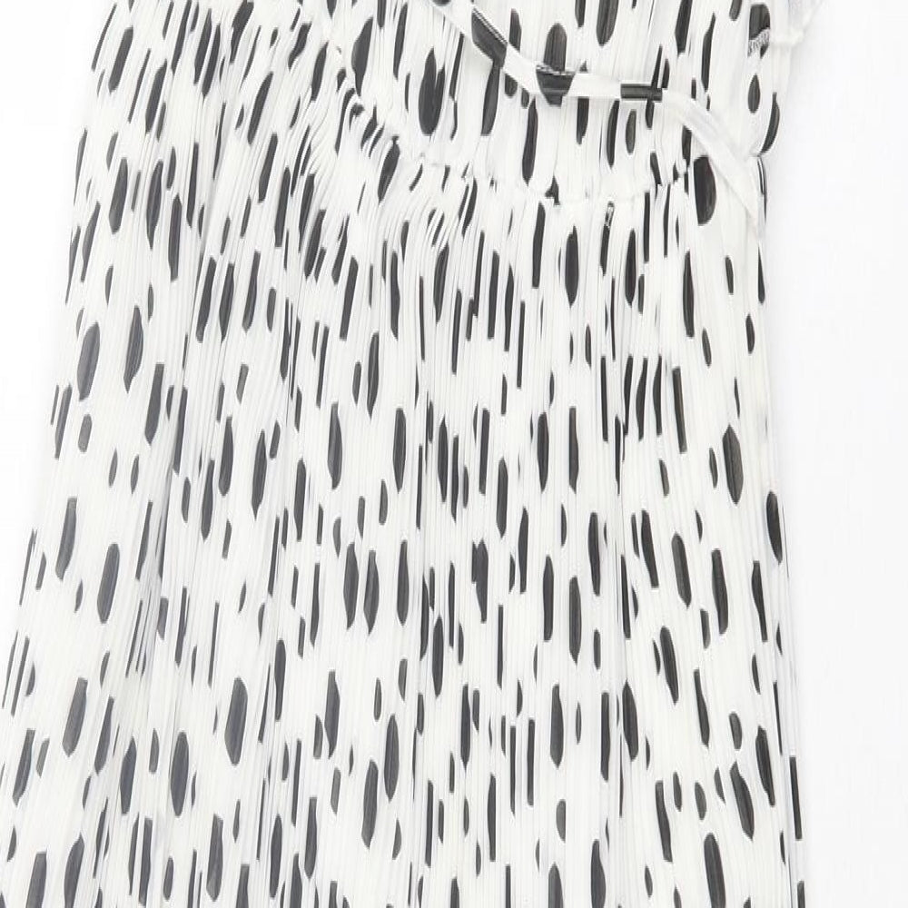 Warehouse Womens White Geometric Polyester A-Line Size 8 Crew Neck Zip