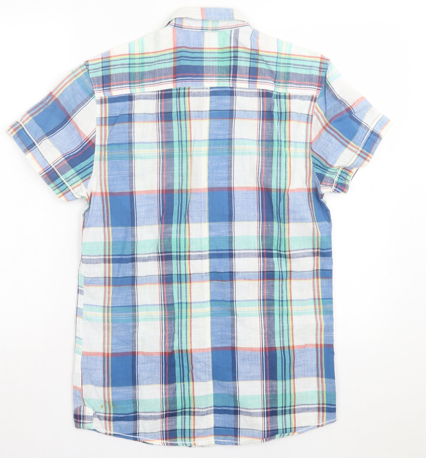 Peacocks Mens Blue Plaid Cotton Button-Up Size S Collared Button