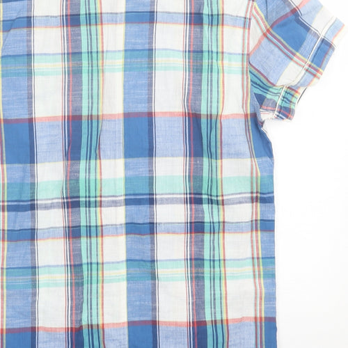 Peacocks Mens Blue Plaid Cotton Button-Up Size S Collared Button