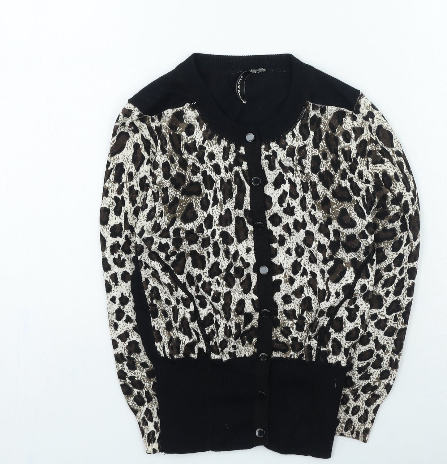 Karen Millen Womens Black Round Neck Animal Print Viscose Cardigan Jumper One Size