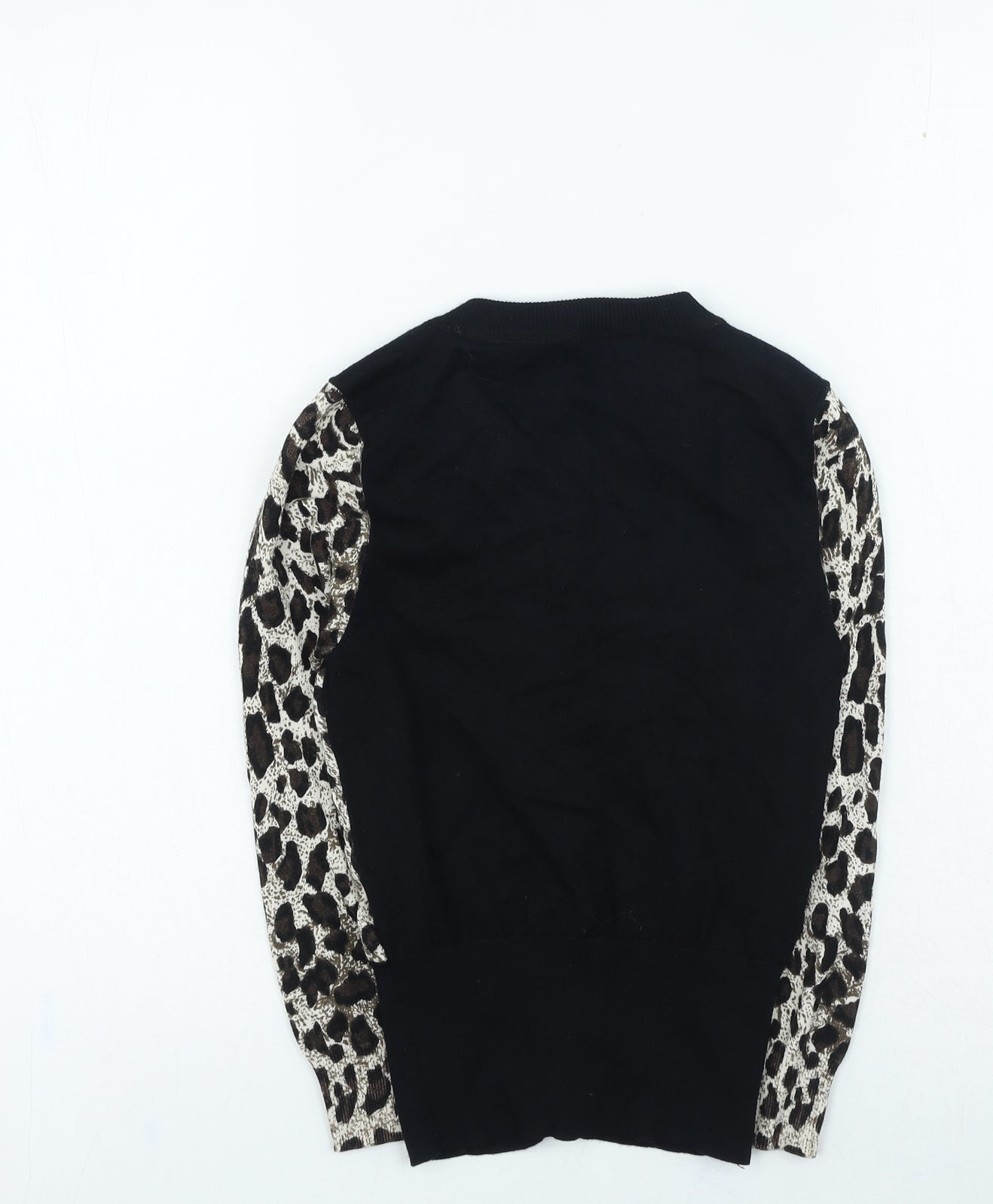 Karen Millen Womens Black Round Neck Animal Print Viscose Cardigan Jumper One Size