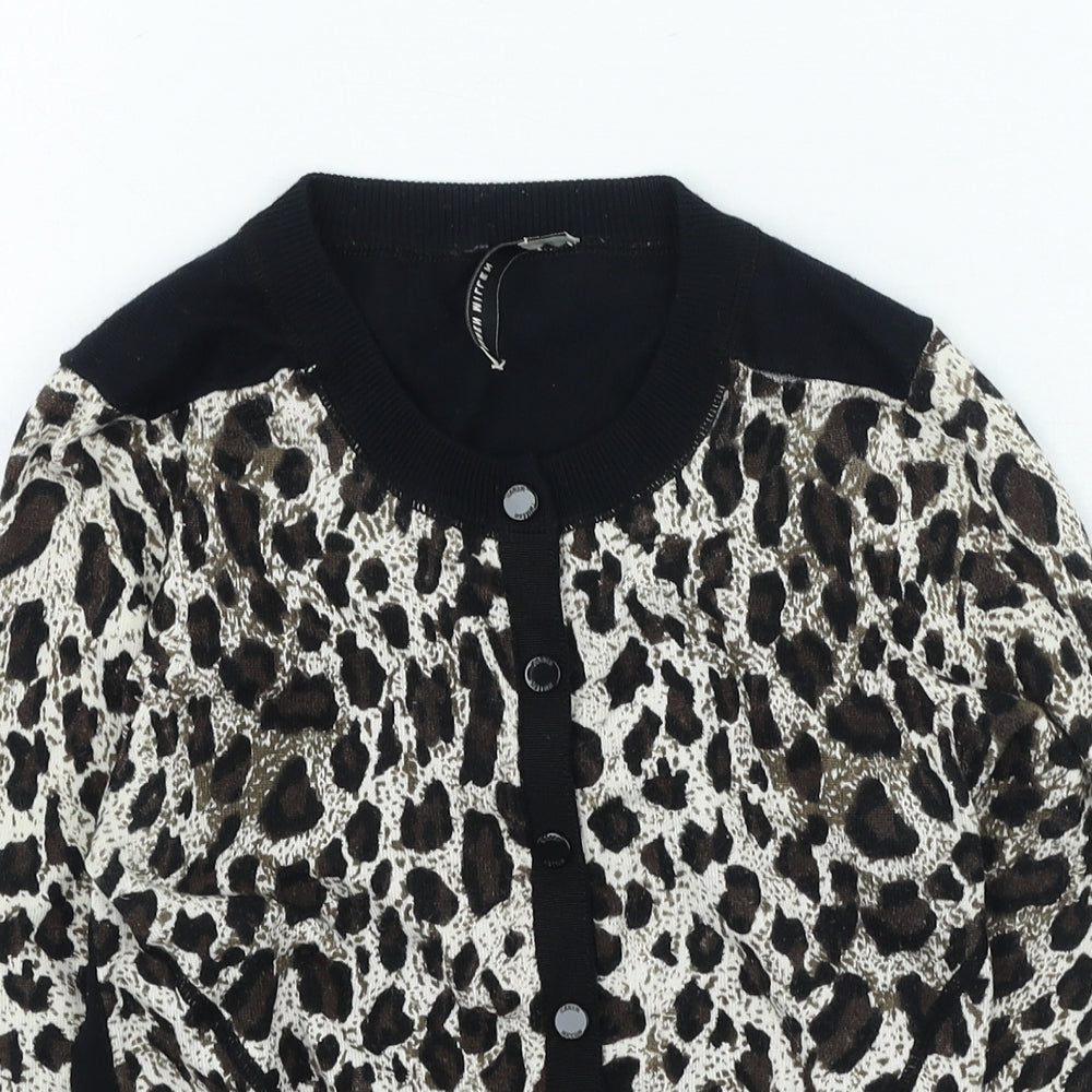 Karen Millen Womens Black Round Neck Animal Print Viscose Cardigan Jumper One Size