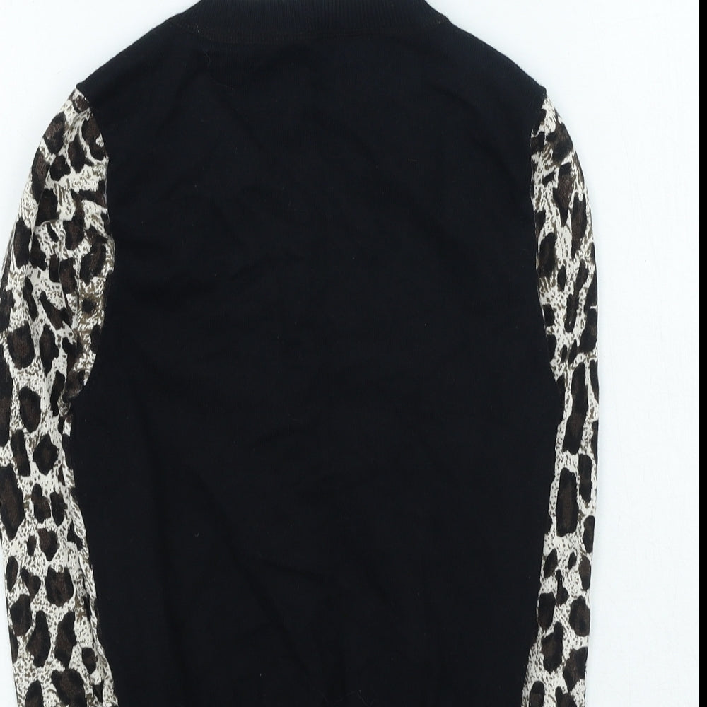 Karen Millen Womens Black Round Neck Animal Print Viscose Cardigan Jumper One Size