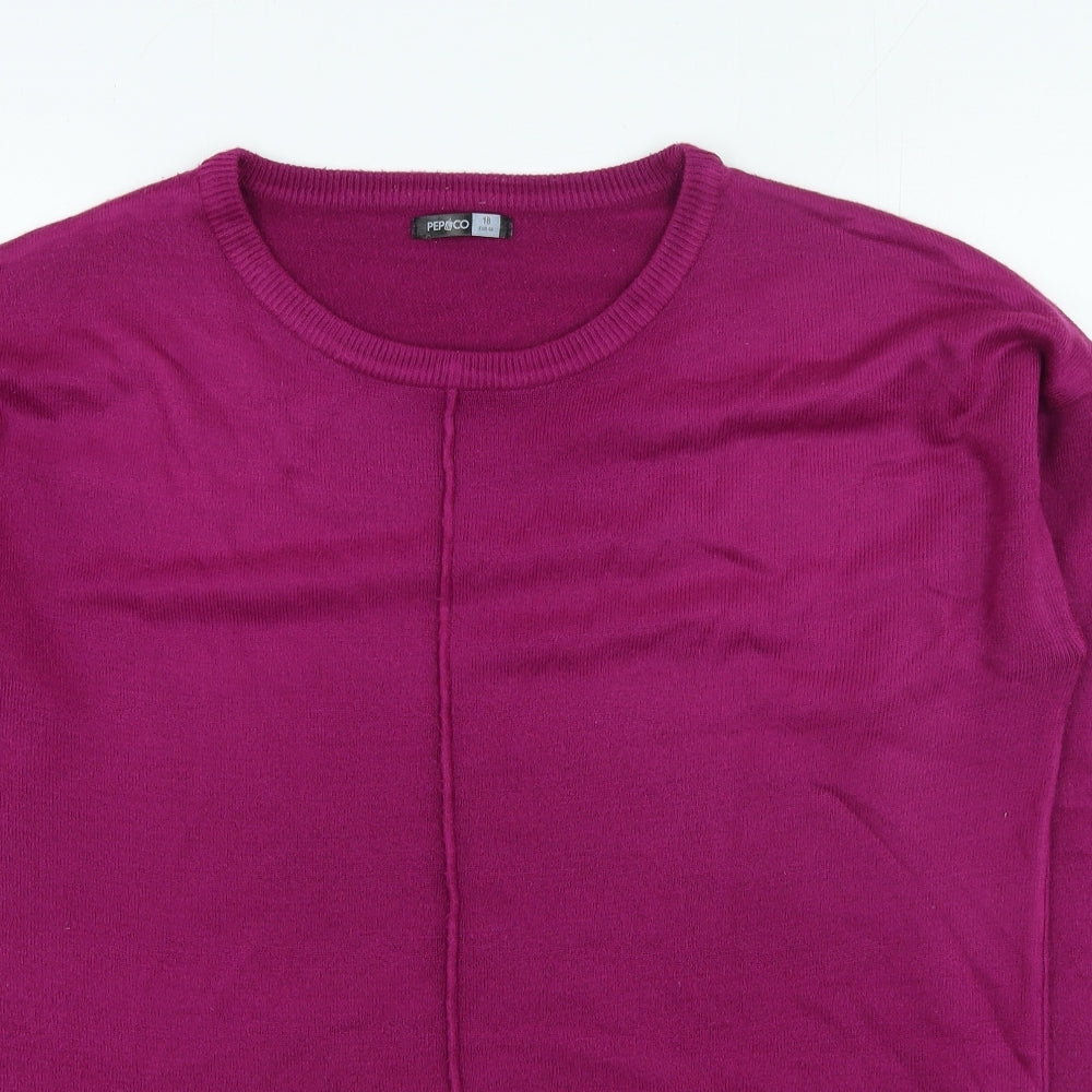 Pep & Co Womens Purple Round Neck Acrylic Pullover Jumper Size 18