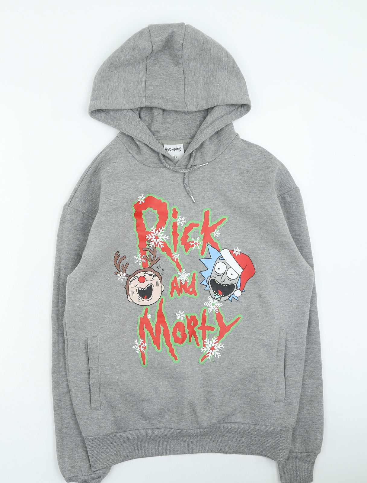 Primark Mens Grey Cotton Pullover Hoodie Size M - rick & morty