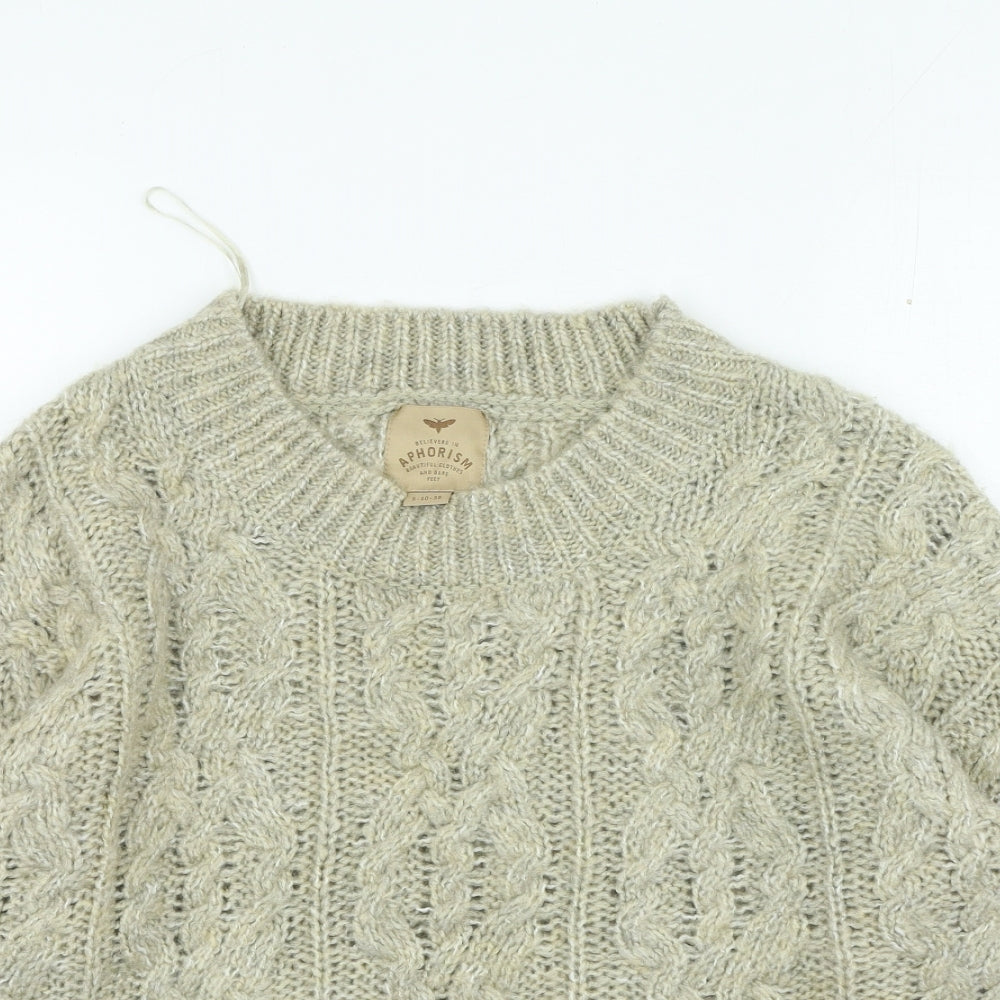 Aphorism Womens Beige Round Neck Acrylic Pullover Jumper Size 10