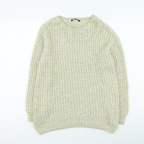 peacoks Womens Gold Round Neck Acrylic Pullover Jumper Size S