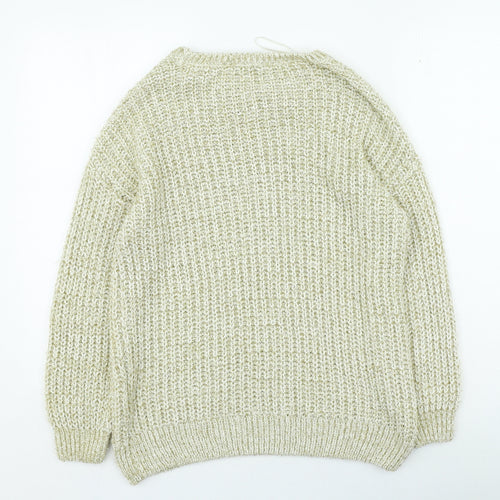 peacoks Womens Gold Round Neck Acrylic Pullover Jumper Size S