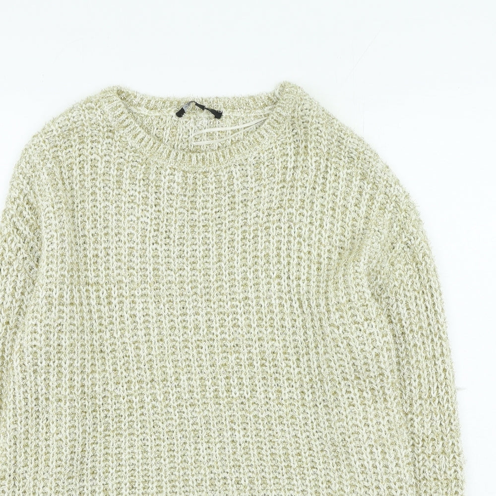 peacoks Womens Gold Round Neck Acrylic Pullover Jumper Size S