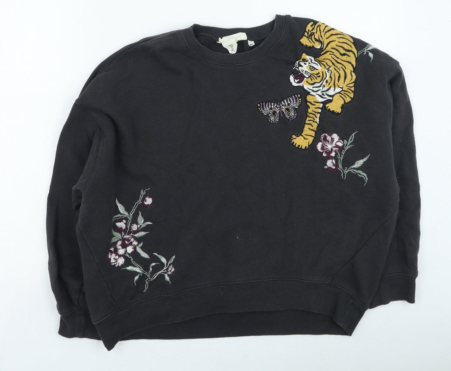 H&M Womens Grey Floral Cotton Pullover Sweatshirt Size M