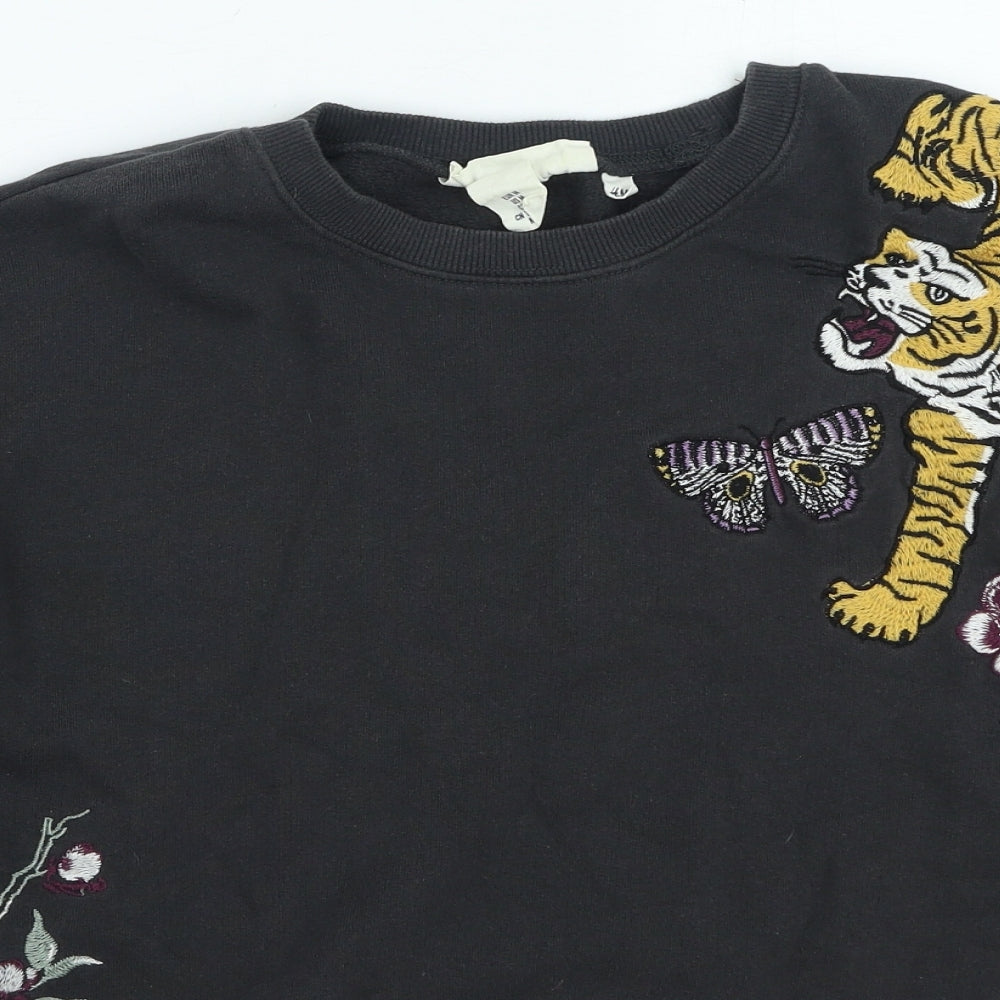 H&M Womens Grey Floral Cotton Pullover Sweatshirt Size M