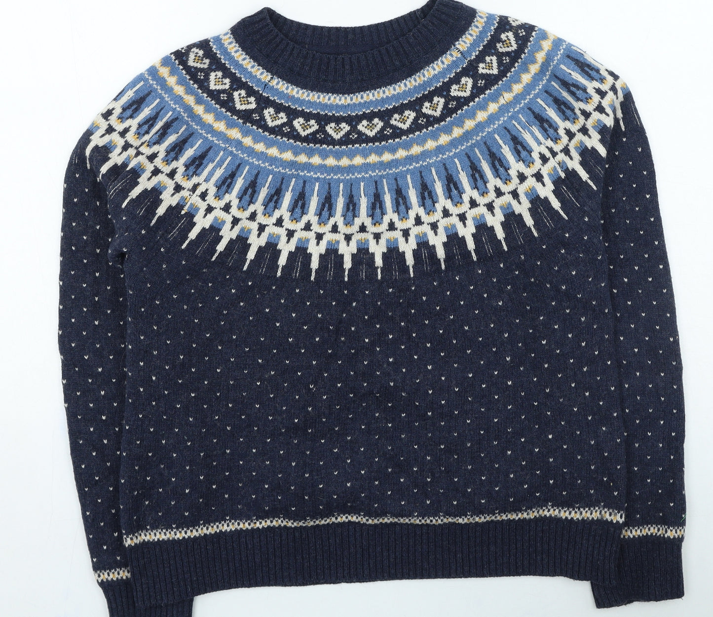 Fat Face Womens Blue Round Neck Geometric Cotton Pullover Jumper Size 12