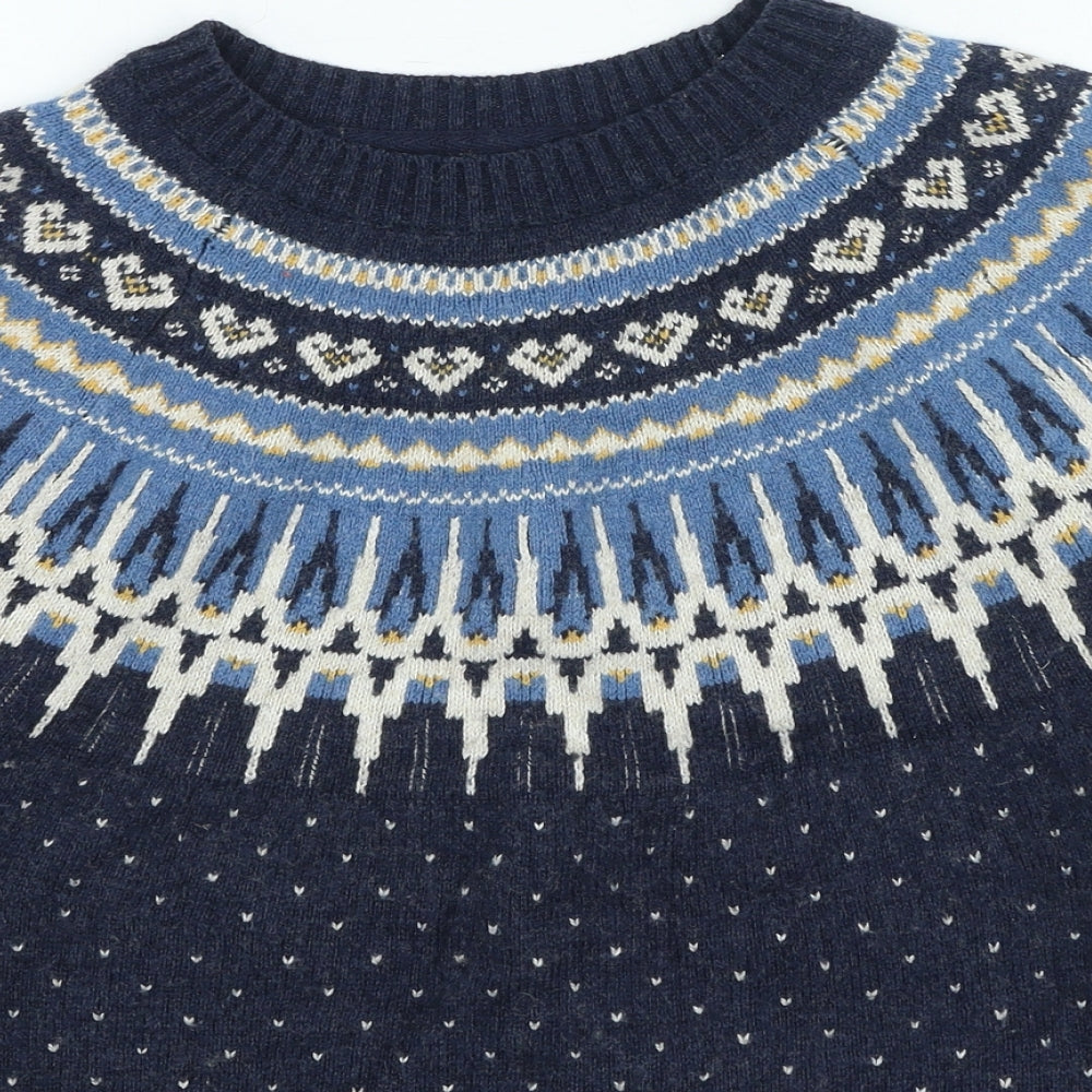 Fat Face Womens Blue Round Neck Geometric Cotton Pullover Jumper Size 12