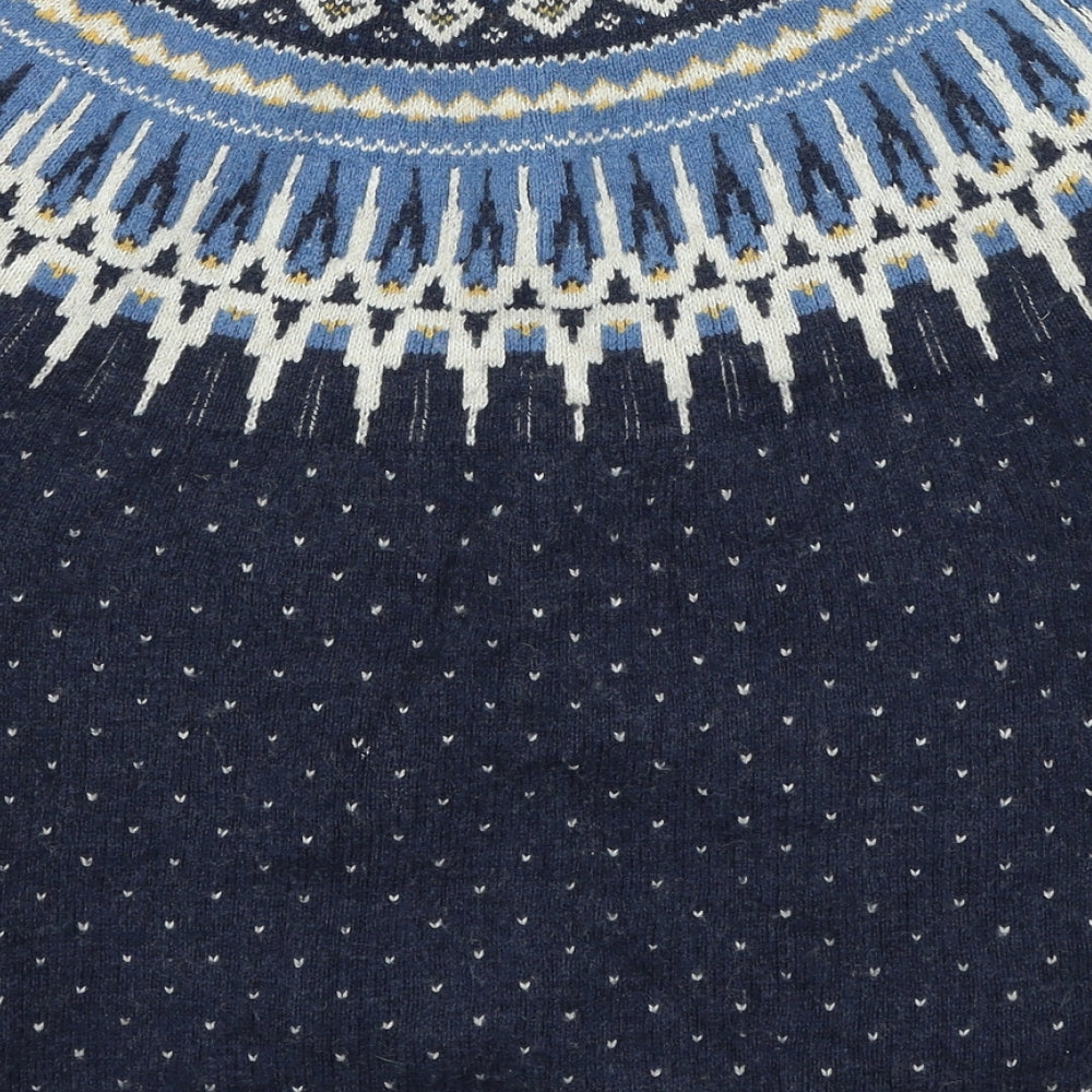 Fat Face Womens Blue Round Neck Geometric Cotton Pullover Jumper Size 12