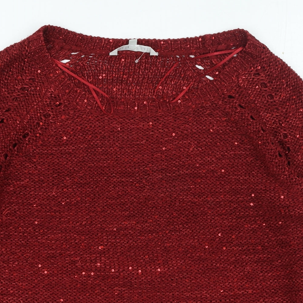 pebble bay Womens Red Round Neck Polyester Pullover Jumper Size L