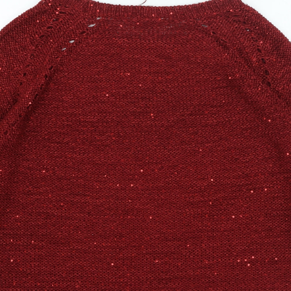 pebble bay Womens Red Round Neck Polyester Pullover Jumper Size L