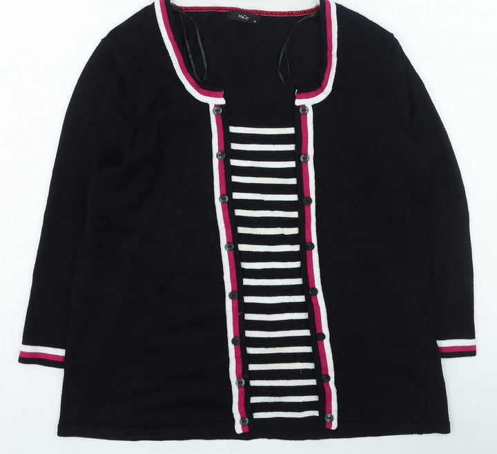 M&Co Womens Black Round Neck Striped Viscose Pullover Jumper Size 16