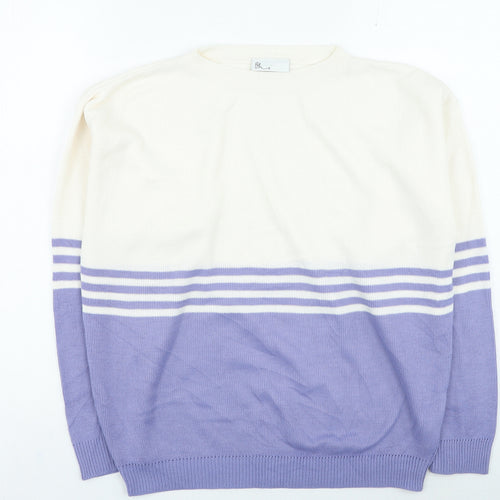 BHS Womens Purple Round Neck Striped Acrylic Pullover Jumper Size 10